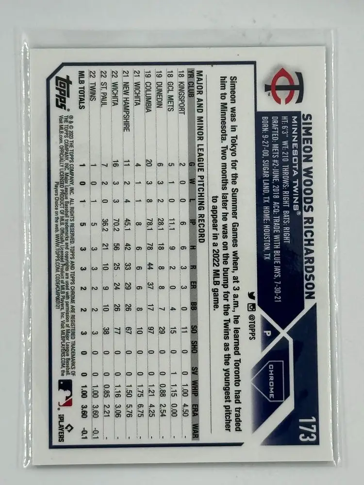 Simeon Woods Richardson 2023 Topps Chrome Green Sonar Refractor /99 Minnesota Twins