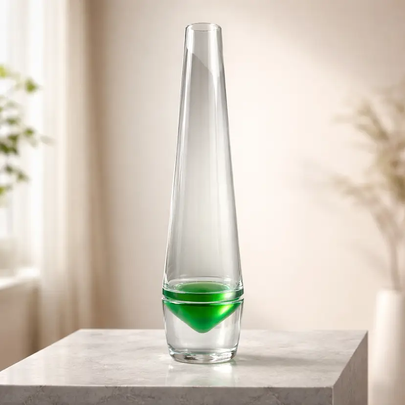 1965 Danish Holmegaard Solifleur Green Bottom Glass Vase By Christer Holmgren