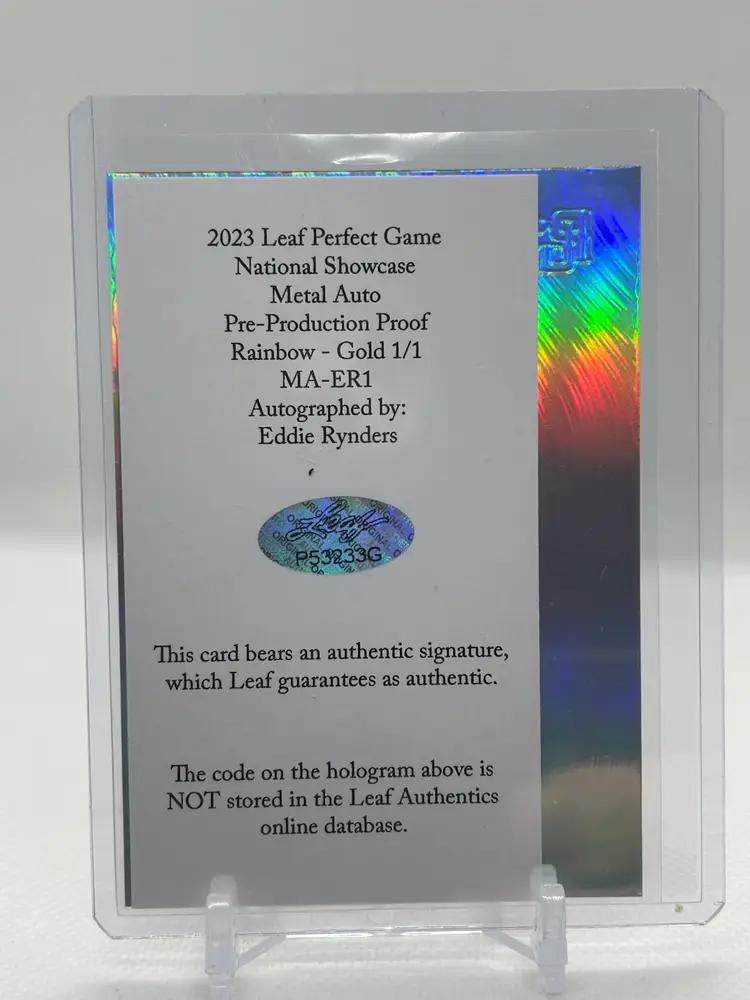 Eddie Ryder 2023 Leaf Perfect Game 1/1 Gold Metal Pre-Production Proof Auto Pittsburgh Pirates Prospect