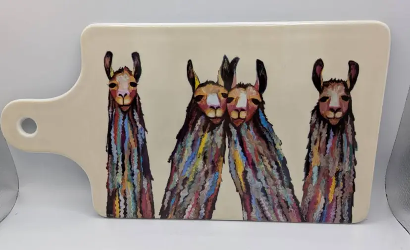 Charcuterie Board Eli Halpin Art- Green Box - LLAMAS -Hard to find