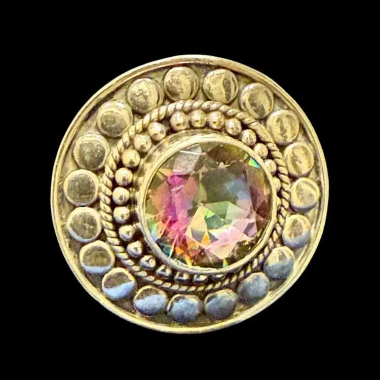 Sterling Silver Mystic Topaz Boho Ethnic Ring Size 7.5, 5.7g