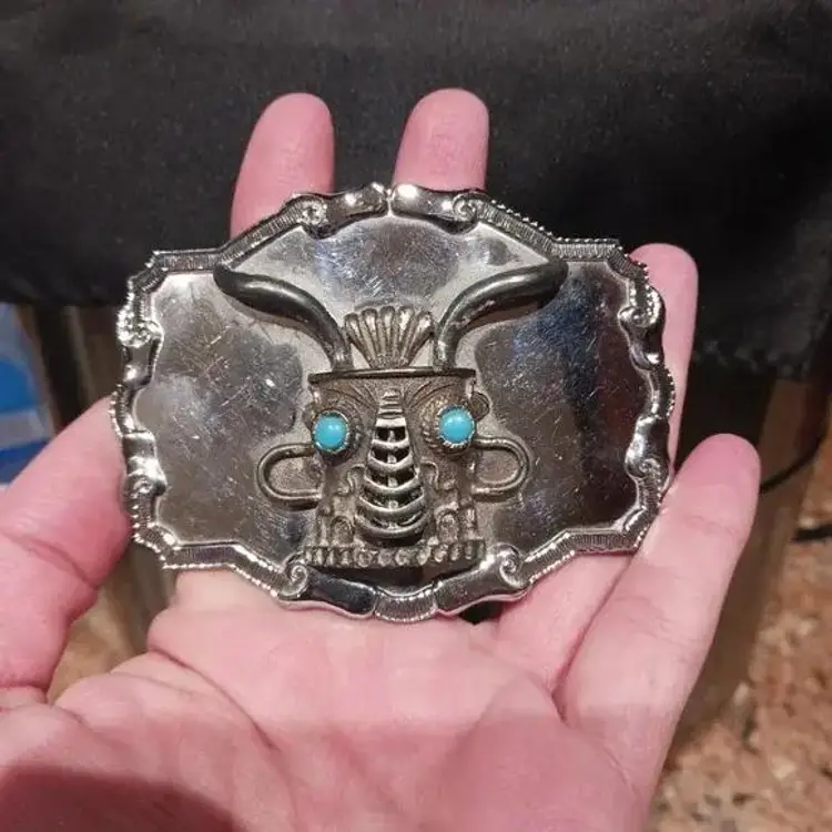 Vtg Raintree & Jewelry INC Silver Tone Native American Kachina Doll Belt Buckle.