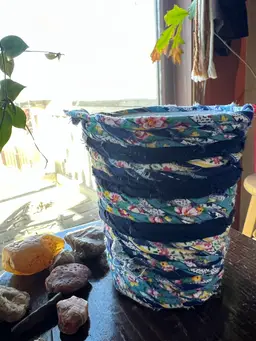 Three stripe blue and yellow upcycled cachepot