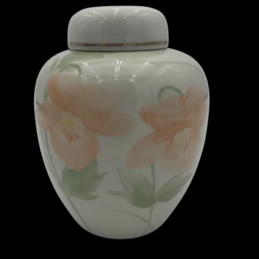 Crowning Touch Porcelain Ginger Jar, "Peach Blossom" (Jim Puskus, artist), 5.8"
