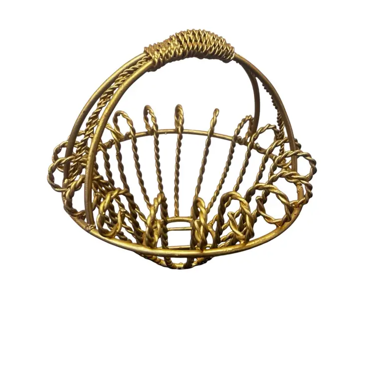 Mid Century Modern vintage metal basket Dark Academia Moody Decor MCM Gold Tone Ornate Cottagecore Farmhouse Table Top