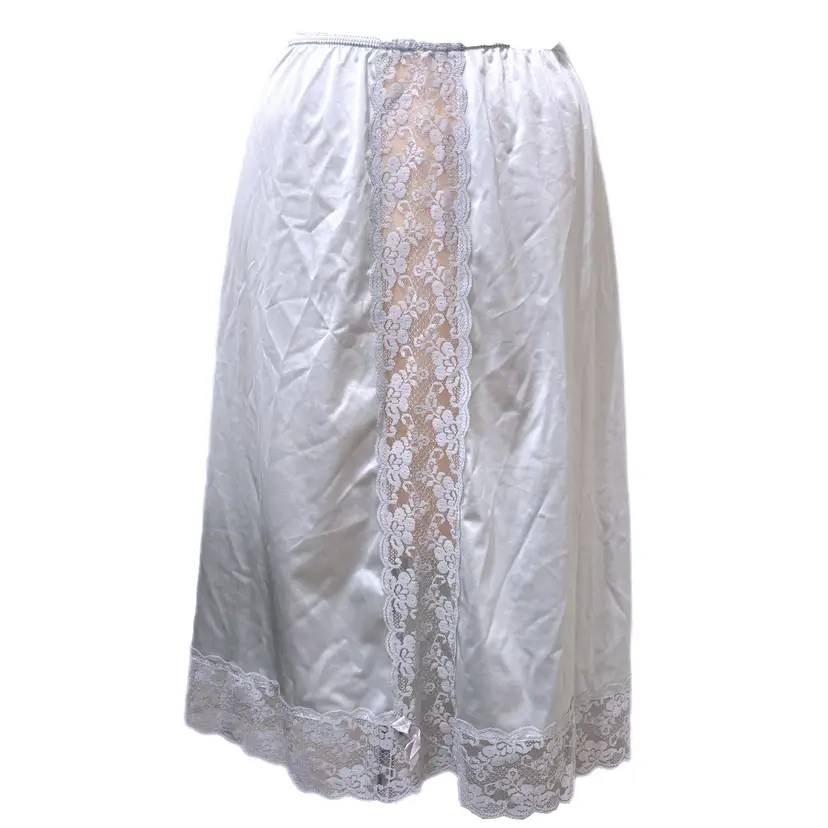 Sliperfection Medium Blue Half Slip Panel Wide Lace Nylon Made USA Glam Vintage