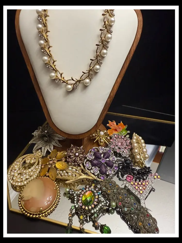 🎀 Donation Sale- Vintage Estate Treasures Galore- Brooches Necklaces Craft Bags