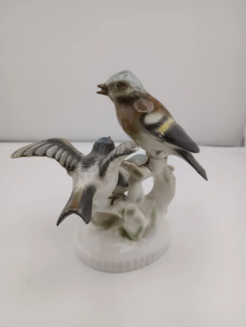 3 birds on branches figurine