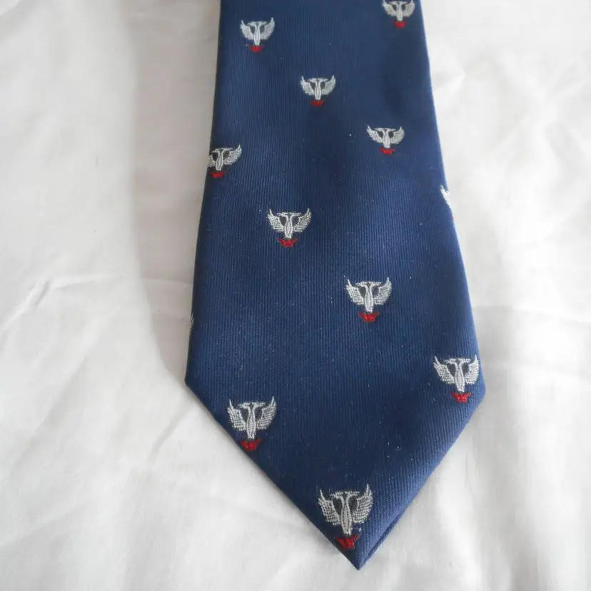 Vintage Blue Necktie Tie DoubleHeaded Bird over crown Made in PA USA