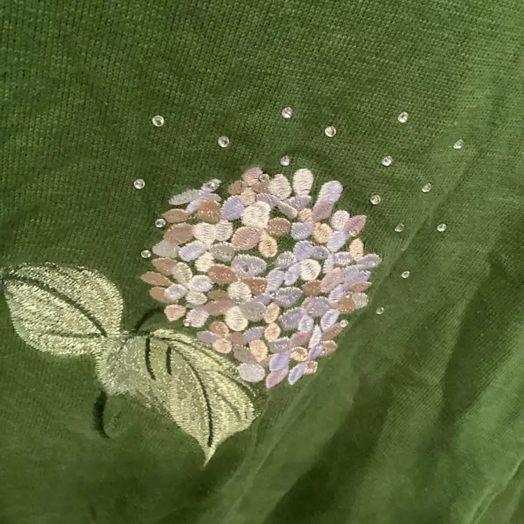Bua Bua Women Size XXL Pullover Sweater Embroidered Rhinestone Cotton Hydrangea
