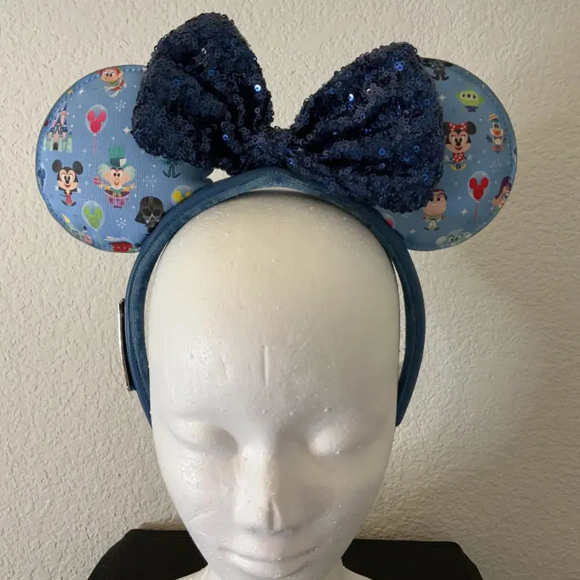 POW1 Disney Loungefly Blue Sequin Minnie Mouse Ears Headband