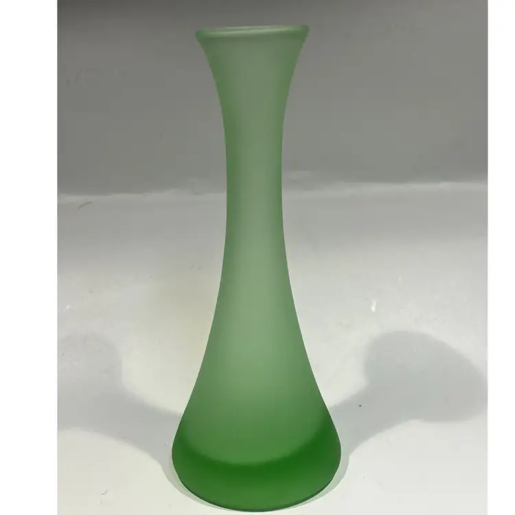 Green Satin Frosted - MCM- Cased Glass- Trumpet Bud Vase- 7” Tall, 2.75” Wide