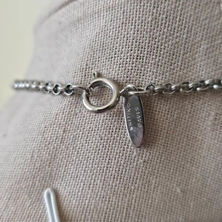 Whiting and Davis Clear Glass Intaglio Cameo Necklace Silver Tone