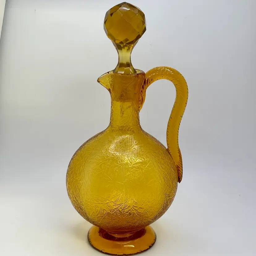 Amber Textured Glass Cruet Applied Handle Glass Stopper* 8β UV GLOW