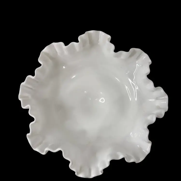 Fenton Hobnail Milk Glass Footed Compote/Candy Dish Ruffled Edge 5.75” x 8”