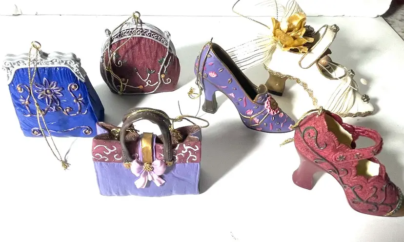 Ornament Lot Of 6. Purses And Shoes. Fun. Christmas Tree Ornaments