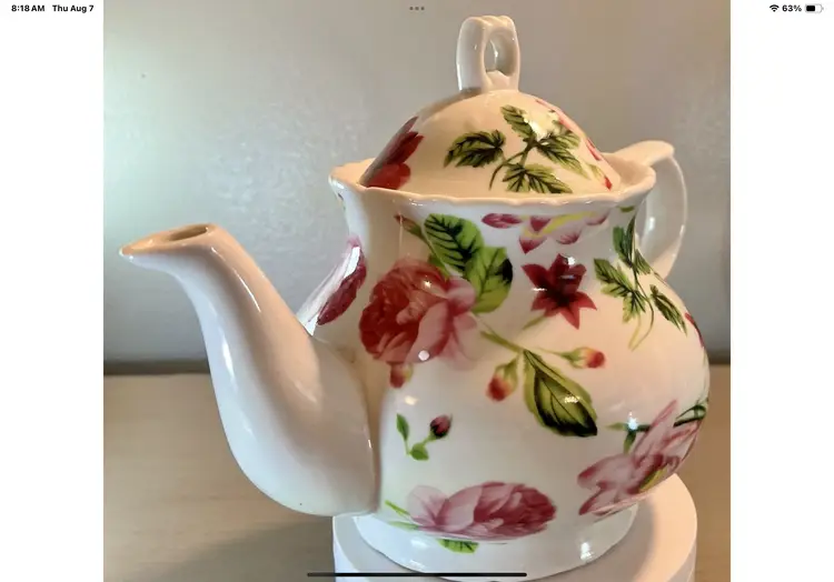 Vintage 1980’s Flower Floral Roses Teapot Coffee Pot, By Formalities Baum Bros, Made in China