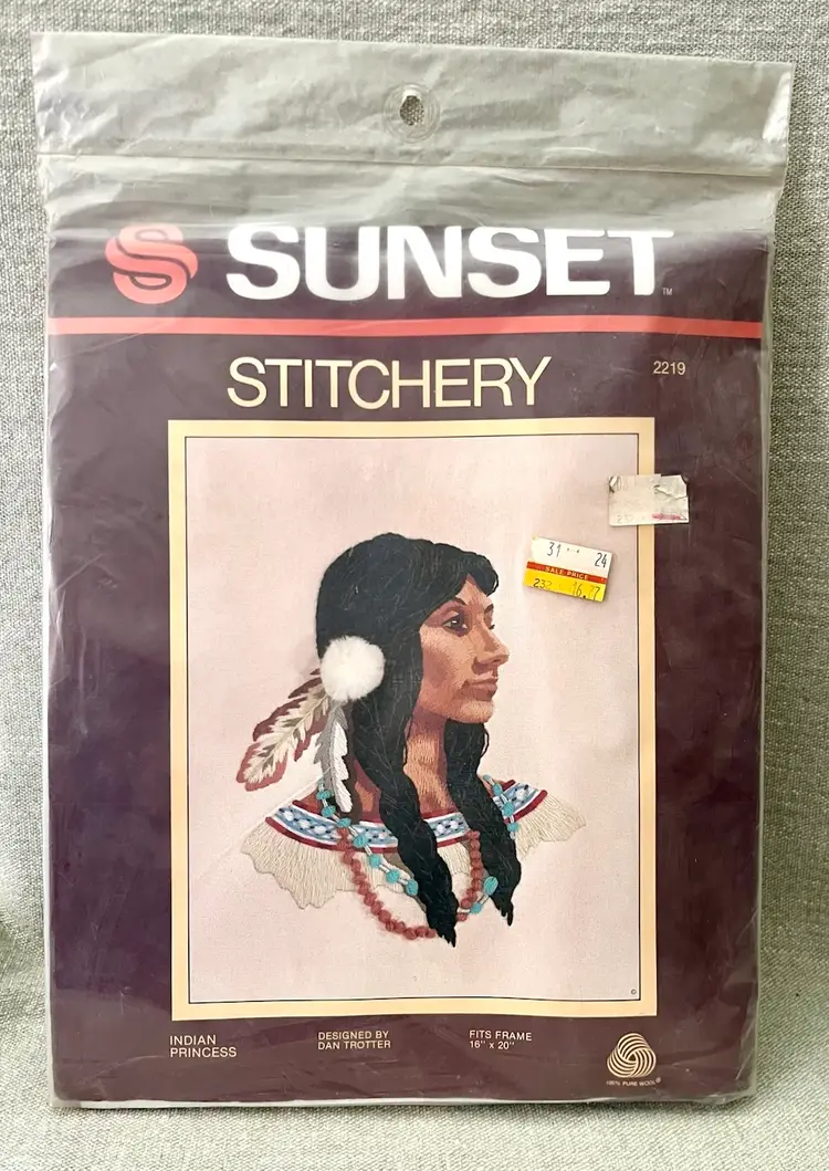 1979 Sunset Stitchery Kit 2219 Indian Princess Dan Trotter Design 100% Wool USA
