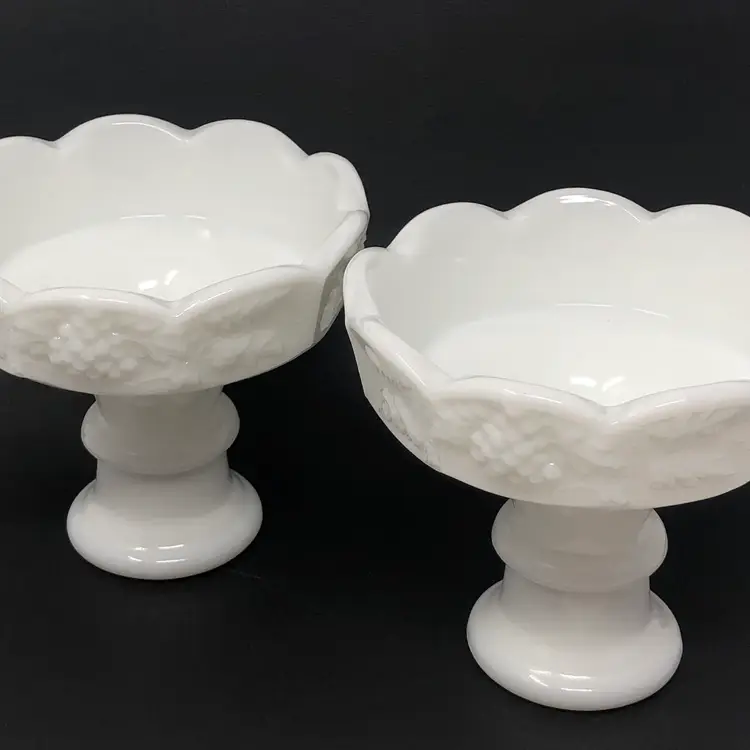 Westmoreland White Milk Glass Paneled Grape Pair of Candlestick Holders