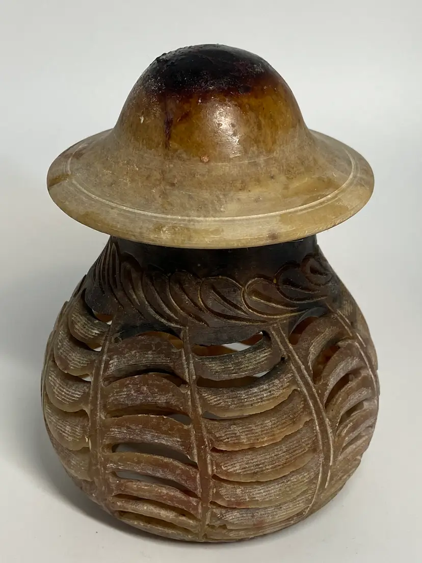 Carved Soapstone Candle/Incense Burner, 5" Tall