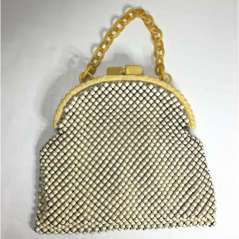 Whiting Davis Aluminum Mesh Purse Vintage MCM Lucite Chain Strap DAMAGE