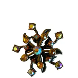 Windmill Shape Brooch Set In Dark Metal Ab And Orange Rhinestones