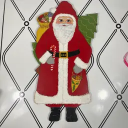 Vintage Hand Painted Wooden Wall Art Santa Christmas Decor Folk Art USA