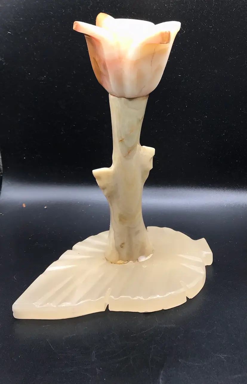 VTG 7.5” Italian Onyx Stone Candlestick Candle Holders Marble Made in Italy