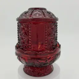 Vintage Indiana Glass Ruby Red Flash Stars and Bars Fairy Lamp