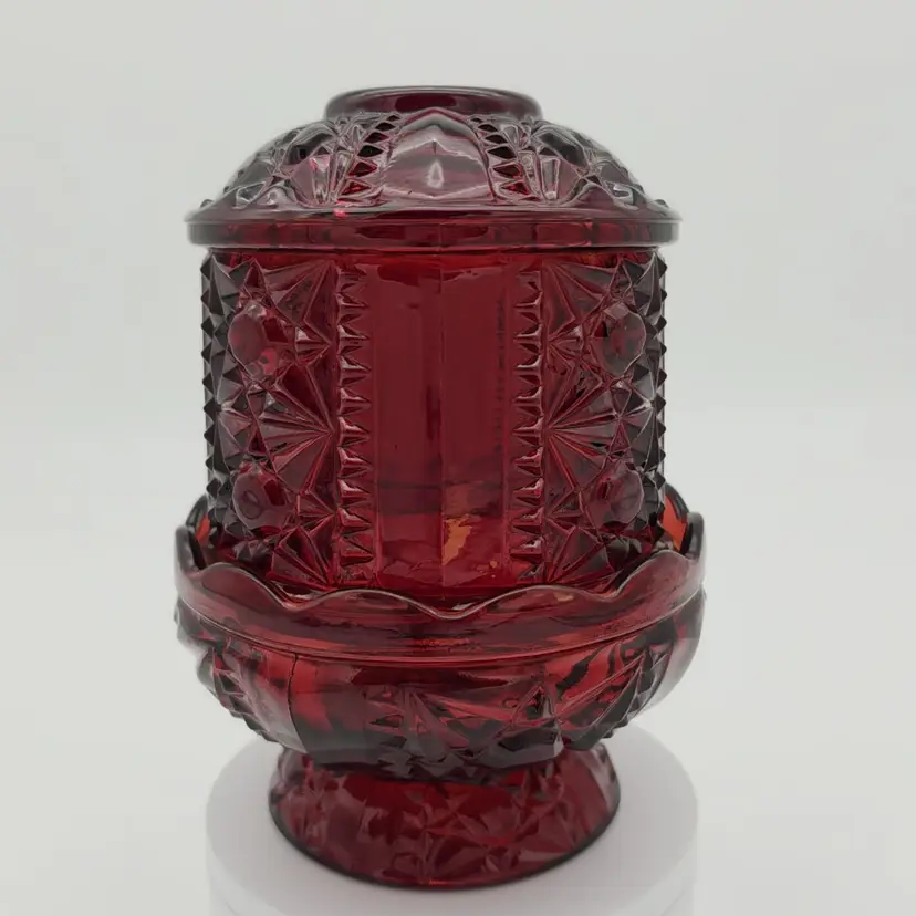 Vintage Indiana Glass Ruby Red Flash Stars and Bars Fairy Lamp