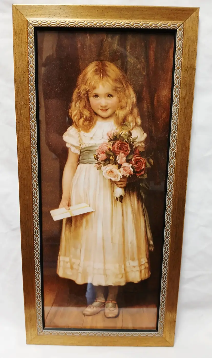 Charming Vintage Girl with Roses Framed Print