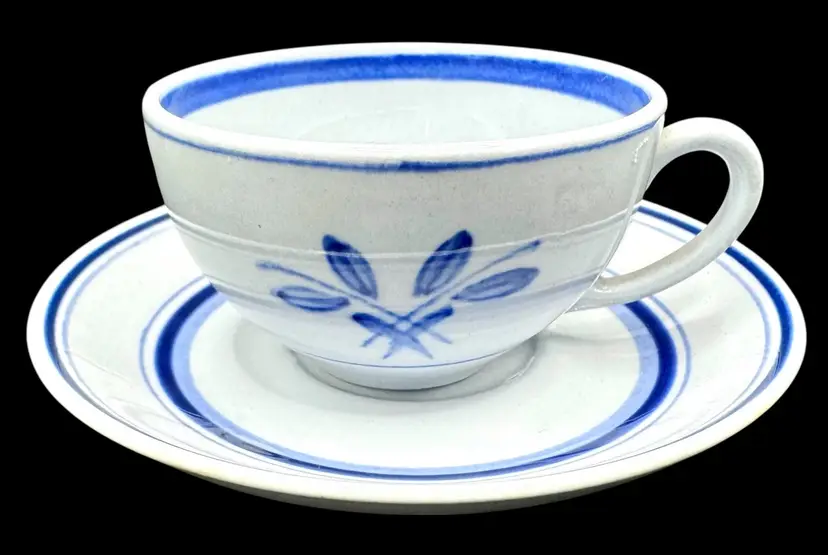 Vintage Arabia Finland Small Demitasse Coffee Tea Cup and Saucer Set Blue Stripe