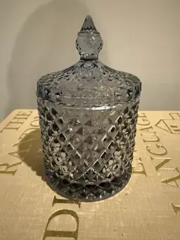 Grey Diamond Faceted Glass Apothecary Jewelry and Candy Jar with Lid