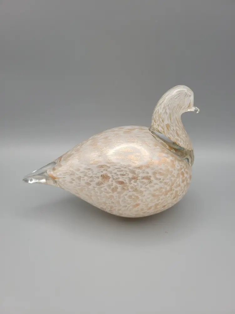 Jussis Riihimaki White & Gold Speckled Art Glass Bird