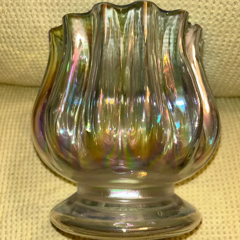 Gossamer Clear Iridescent Glass Footed Vase