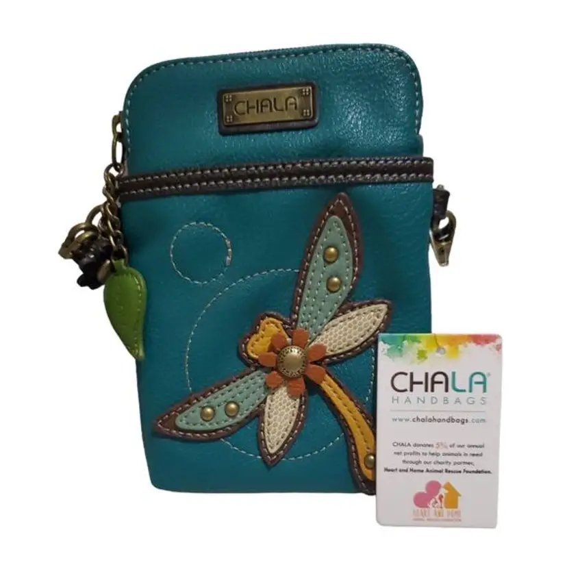 NWT Chala Dragonfly Convertable Wallet Crossbody Purse Teal & Brown 7” x 4.5”