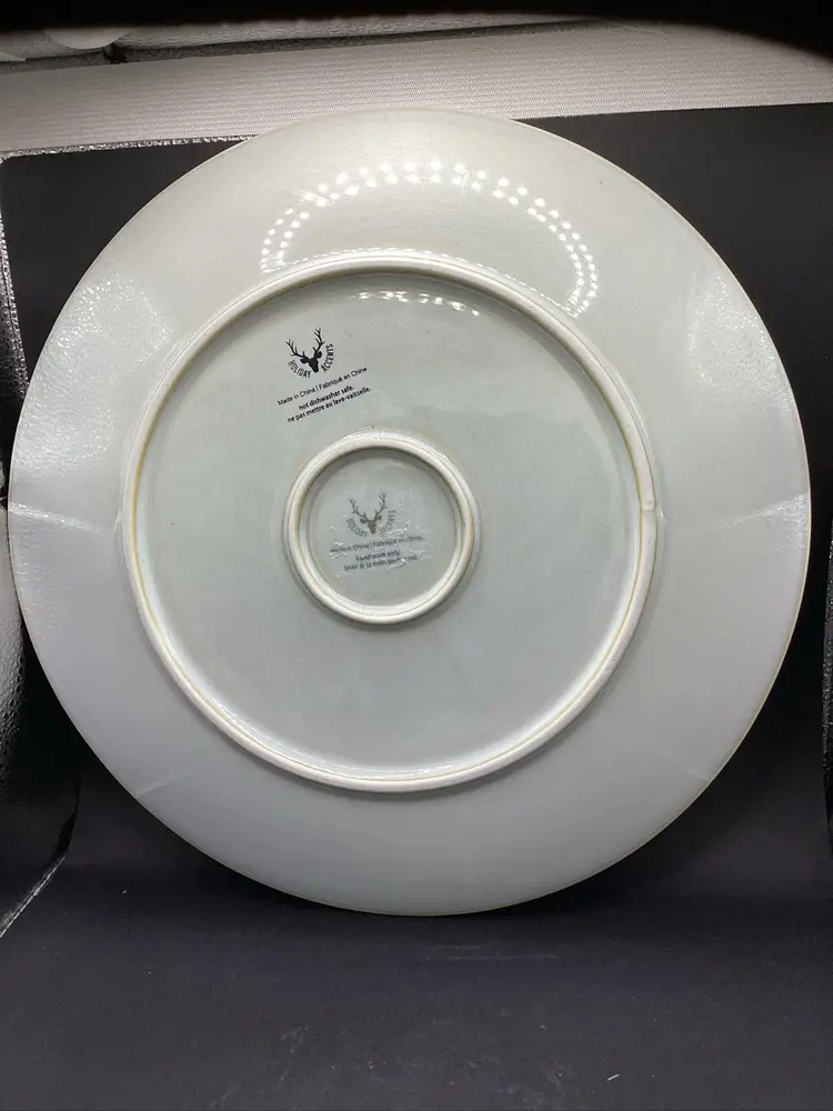 Beautiful White Raised Ceramic 11 Inch Winter Platter Trees And Snowflakes