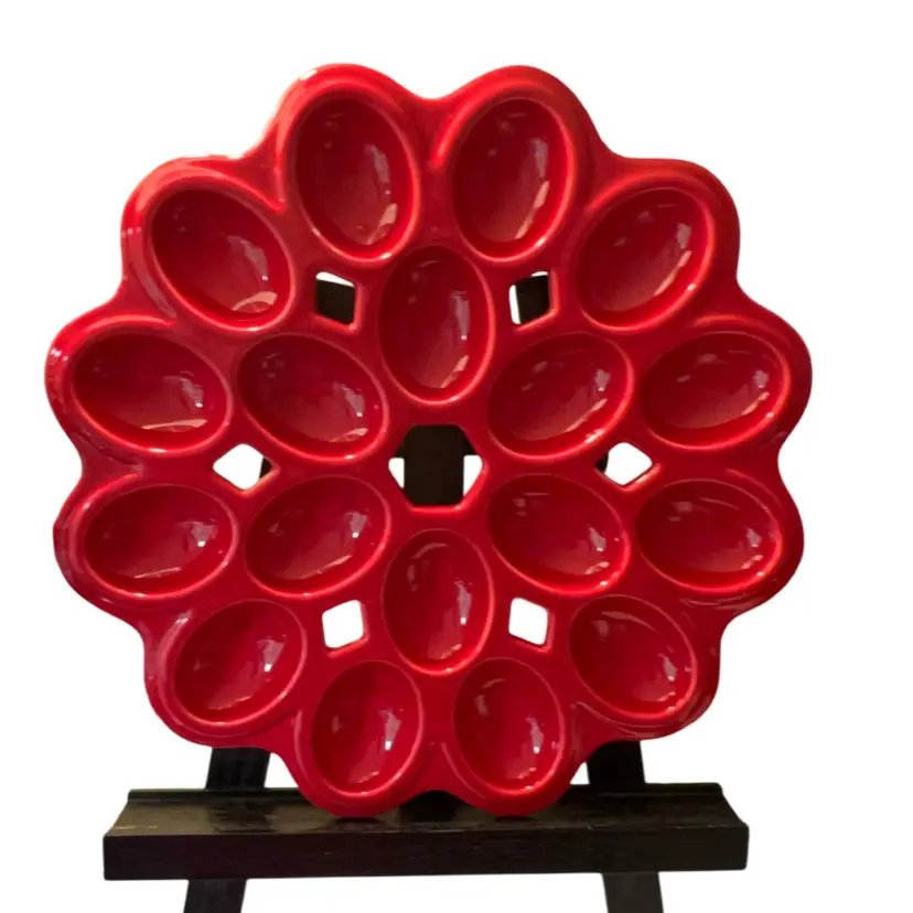 Vintage Storehouse Deviled 18 Egg Plate Red Ceramic 13”