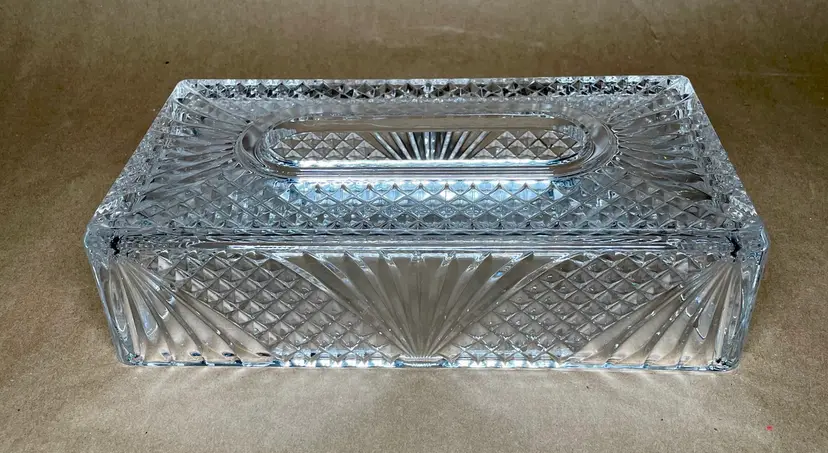 MCM Heavy Cut Diamond Point Glass Rectangular Tissue Box VINTAGE