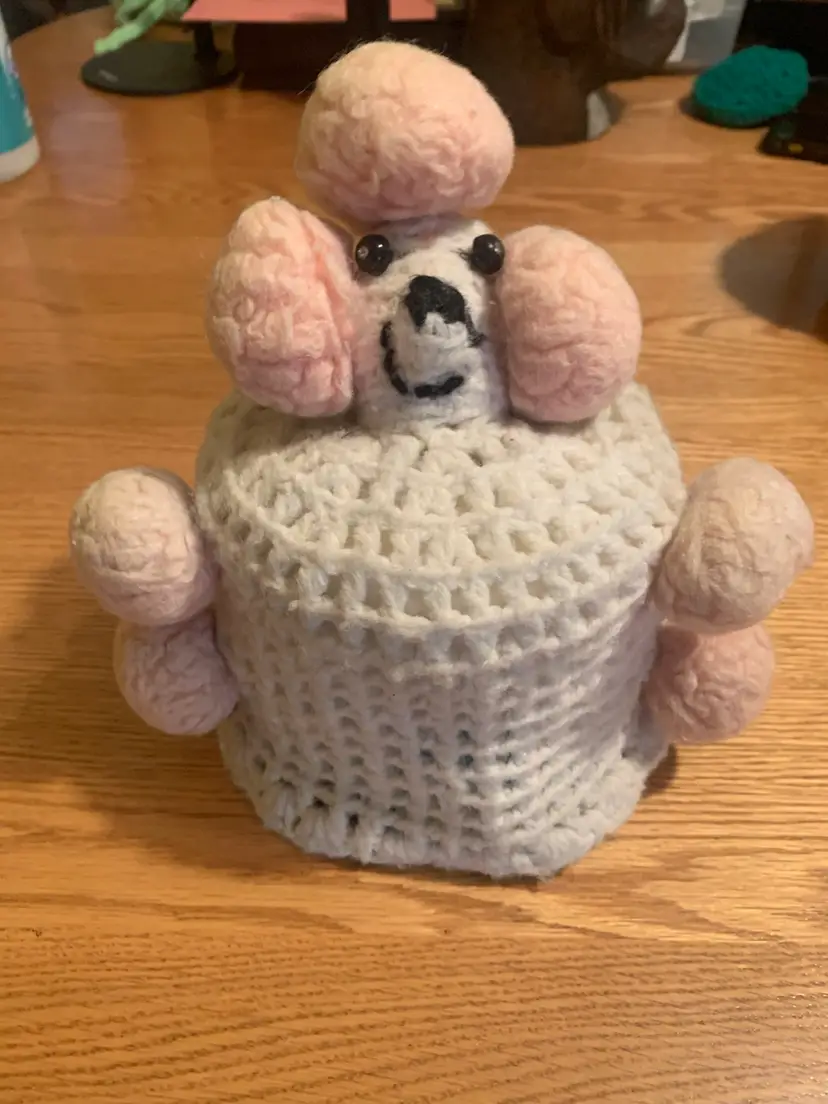 026 Hand Crocheted Poodle Dog Toilet Paper Cover