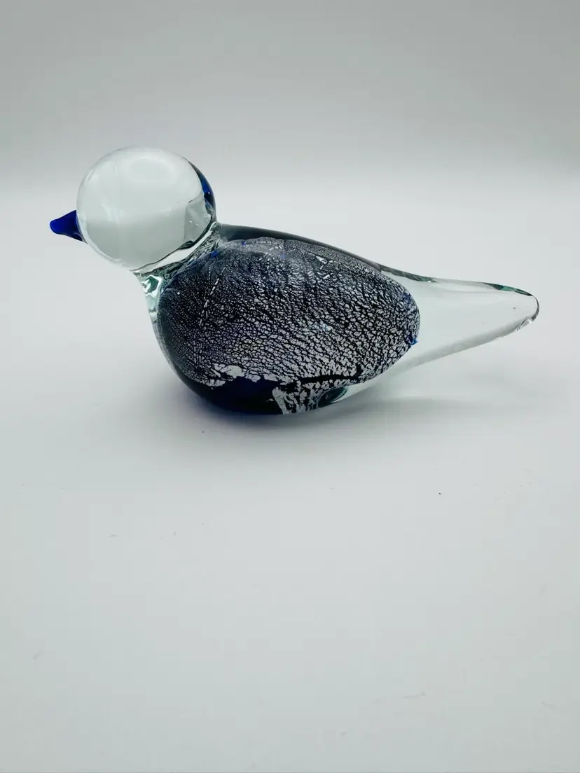 Art Glass Bird (Dove), Clear Crystal With Cobalt, Paperweight