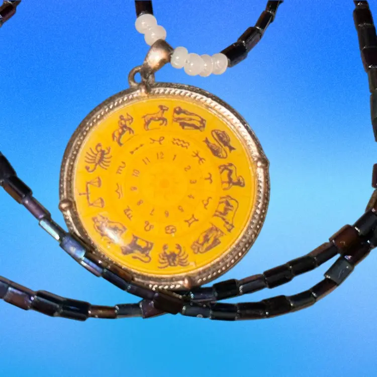 Zodiac Wheel Pendant On Hand Beaded Necklace
