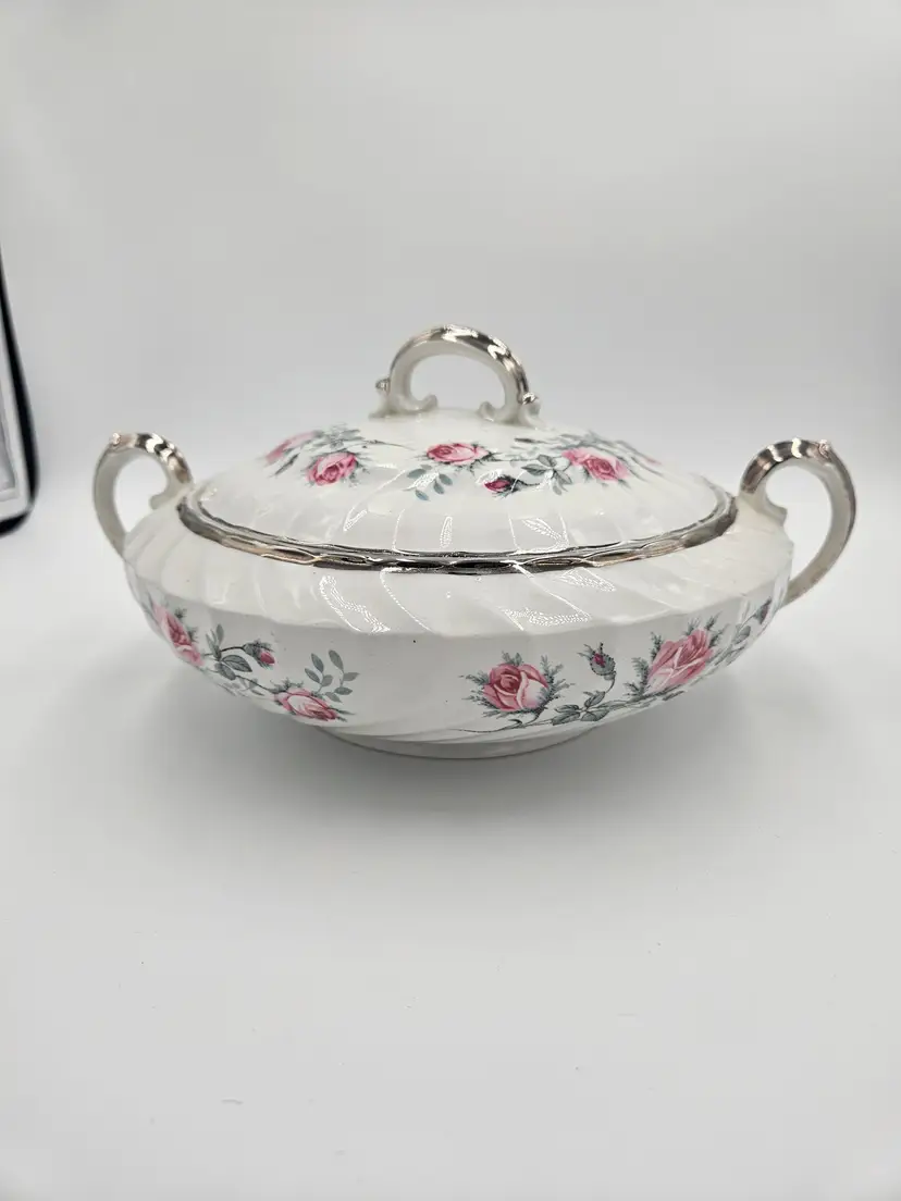 # C72 Burleigh Ware Burgess and Leigh Roseleigh Pattern Ironstone Covered Handled Dish