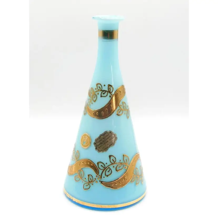 Miniature EMPOLI Italy GENIE BOTTLE, MCM BLUE Cased Glass & 18k Gold, VERY RARE!