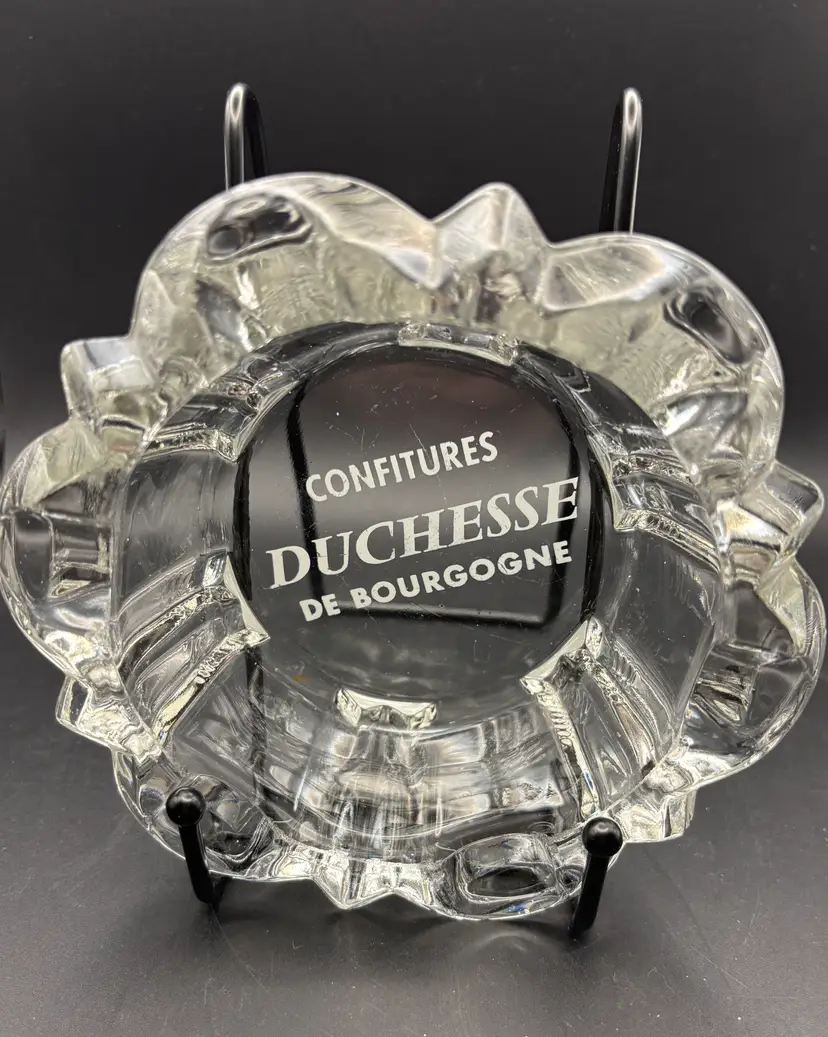 Vintage French Ashtray, advertisement for Confitures (Jam), heavy glass, trinket dish