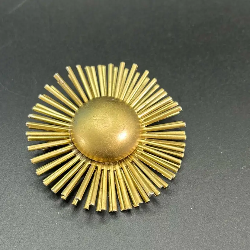 Atomic Starburst Brooch, Matt Gold Tone 2” Wide