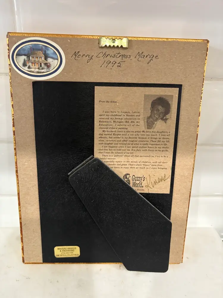 Aina Kavens Santa Artwork Folk Art Gold Frame Artist Note Signed