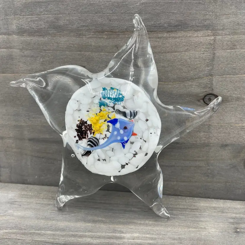 Fun Beach Themed Decorative Art Glass Starfish Underwater Paperweight