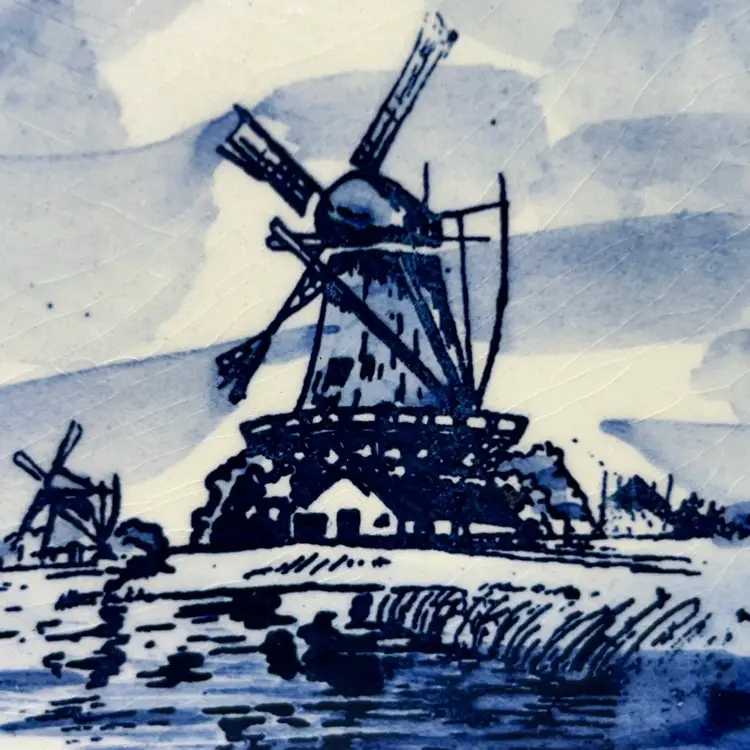 Vintage Delft Blue Mini Plate: 4" Dutch Windmill Decor