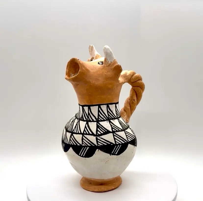 Vintage Acoma Pueblo Pottery Cow Bull Head Pitcher Mabel Brown Native 5.25” Read